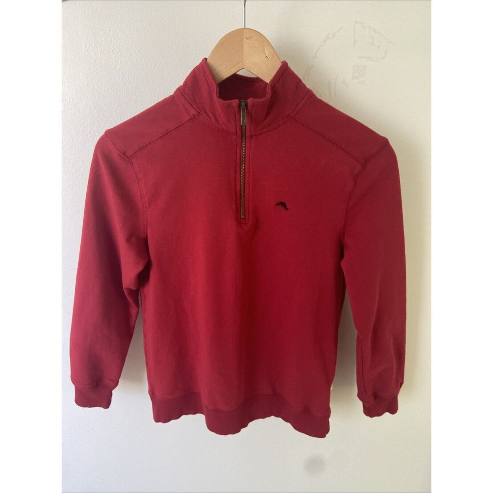 Tommy Bahama Sweater 1/4 Zip Boys L 10 12 Youth Red Long Sleeve‎ Pullover Large